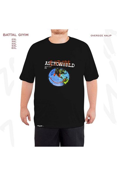 ZOKAWEAR Υπερμεγέθη Μαύρο T-Shirt Travis Scott Astroworld με στάμπα μεγάλου μεγέθους