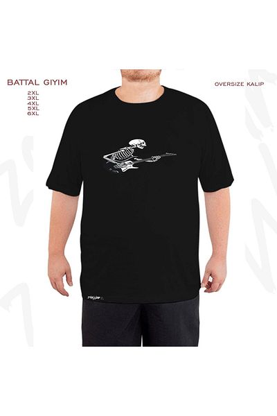 ZOKAWEAR Oversize ηλεκτρική κιθάρα fss εμπριμέ μαύρο μπλουζάκι Battal (Bol) Mold