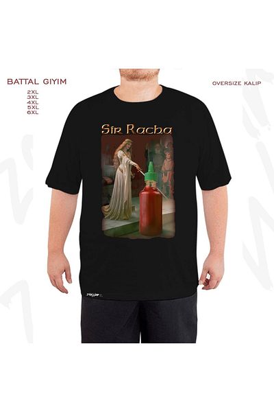 ZOKAWEAR Sir Racha Sriracha Sauce Printed - Tricou negru Battal Fit