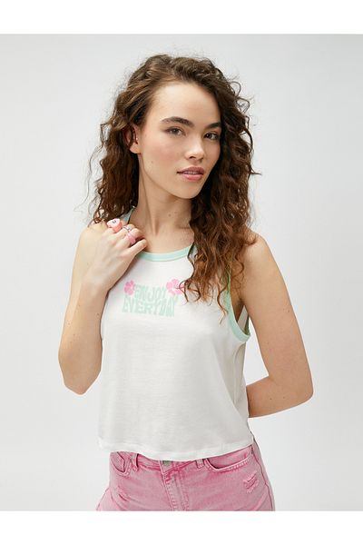 Koton Printed Athlete Crew Neck Cotton Piping Detail