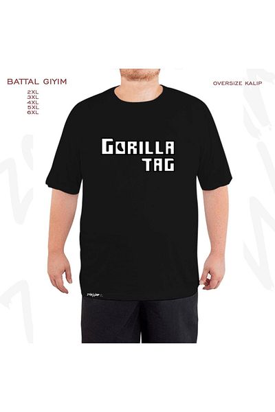 ZOKAWEAR Μαύρο μπλουζάκι Oversize με τυπωμένη ετικέτα Gorilla Battal (Bol) Mold