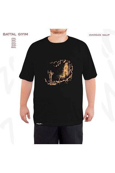 ZOKAWEAR Μαύρο μπλουζάκι μεγάλου μεγέθους Bitcoin Build Printed Battal (Bol) Mold