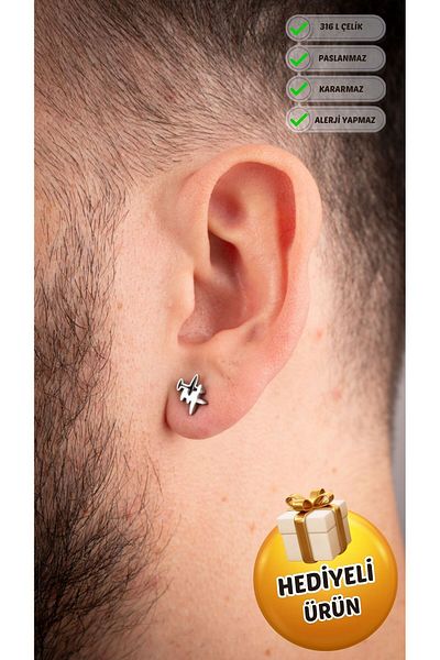 Piercing Market Steel & Silver Men's Steel Special Design Airplane Figured Earrings No Darkening Fading