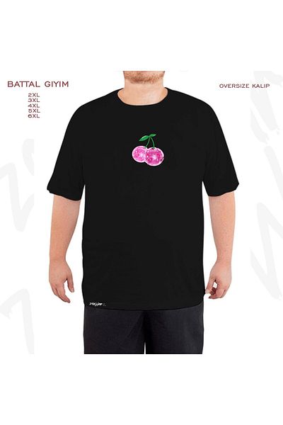 ZOKAWEAR Μαύρο μπλουζάκι Oversize Disco Ball Cherries με στάμπα μεγάλου μεγέθους
