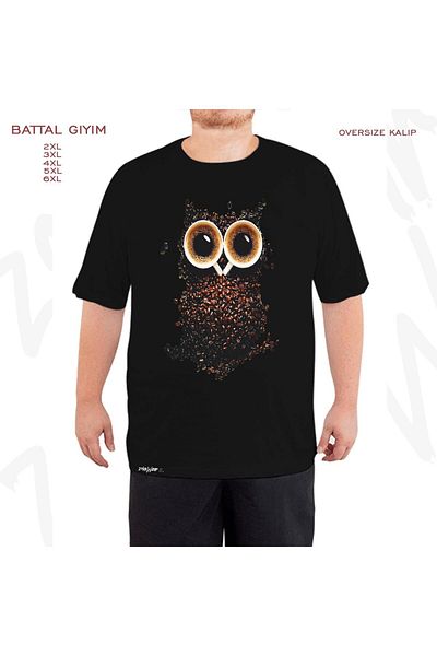 ZOKAWEAR Μαύρο μπλουζάκι Oversize Owl Coffee Printed Battal (Bol) Mold