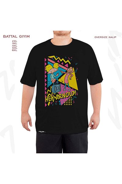 ZOKAWEAR Hey Arnold Gerald Best Friends Printed - Μαύρο T-Shirt με μεγάλη εφαρμογή
