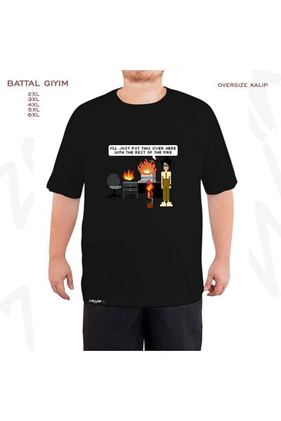 ZOKAWEAR Ι.Τ. Crowd Fire 8 Bit Printed - Μαύρο T-Shirt Battal Fit