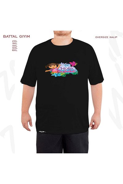 ZOKAWEAR Oversize Dora The Explorer Spring Printed Battal (Bol) Mold Μαύρο T-Shirt