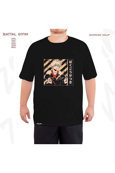 ZOKAWEAR Μαύρο μπλουζάκι Oversize My Hero Academia Katsuki με στάμπα μεγάλου μεγέθους (Bol)