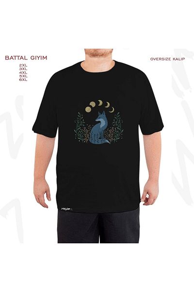 ZOKAWEAR Oversize Night Fox Fox Printed Oversize (Bol) Μαύρο T-Shirt