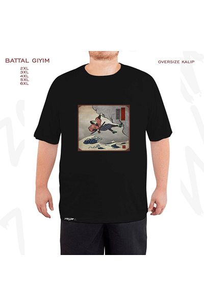 ZOKAWEAR Samurai Printed Oversize Μαύρο T-Shirt - Battal Fit