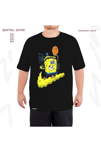 ZOKAWEAR Υπερμεγέθη SpongeBob Sport Printed Oversize (Bol) Μαύρο T-Shirt