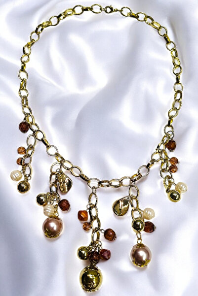 PETEK AKSESUAR Long Pearl Crystal Chain Multi Stylish Necklace