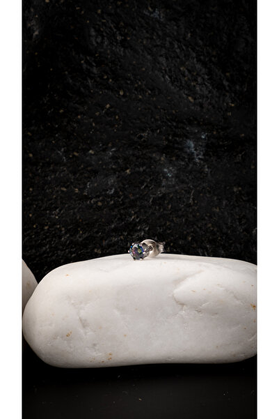 Piercing Market Steel & Silver Erkek Çelik Mistik Topaz Taşlı Paslanmaz Kararmaz Özel Tasarım Moda Küpe