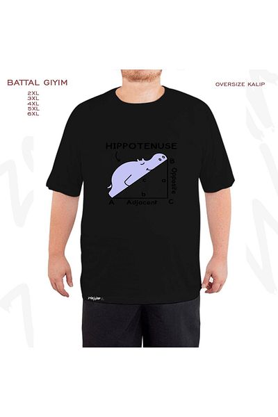 ZOKAWEAR Μαύρο μπλουζάκι Oversize Hippotenuse Math Pun Printed Battal (Bol) Mold