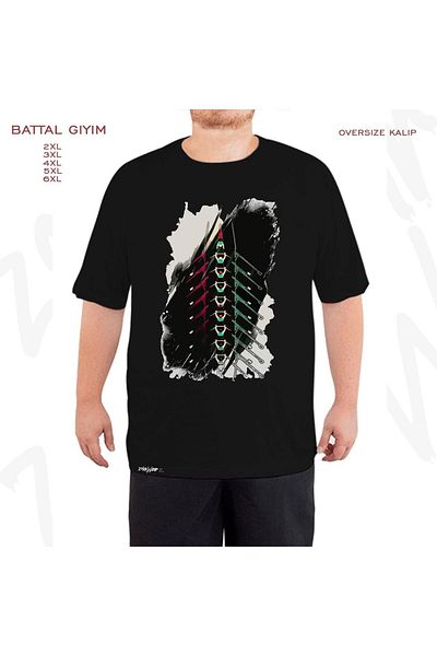 ZOKAWEAR Μαύρο μπλουζάκι Oversize Rowing Αθλητικό προσαρμοσμένο εμπριμέ Battal (Bol) Mold