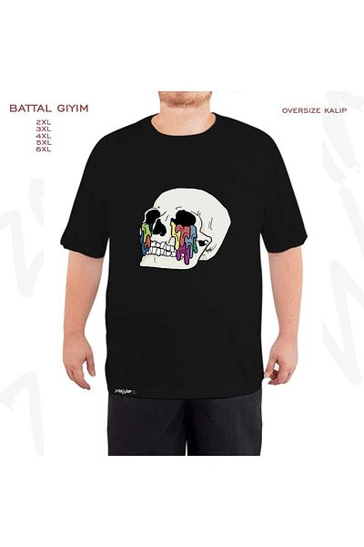 ZOKAWEAR Υπερμεγέθη Μαύρο T-Shirt με στάμπα κρανίου