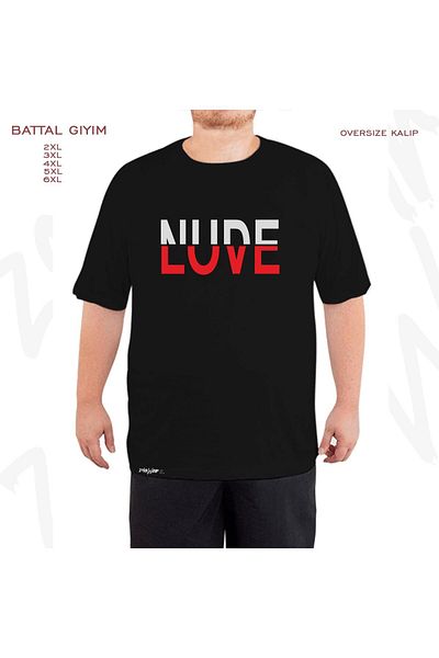 ZOKAWEAR Μαύρο μπλουζάκι Oversize Love Printed Battal (Bol) Fit