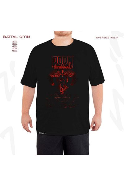 ZOKAWEAR Oversize Doom, Eternal, Rock Metal Band Printed Battal (Bol) Mold Μαύρο T-shirt