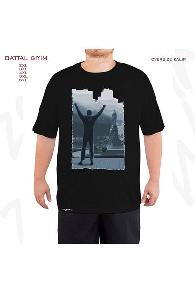 ZOKAWEAR Μαύρο μπλουζάκι Oversize Rocky Print2 Printed Battal (Bol) Mold