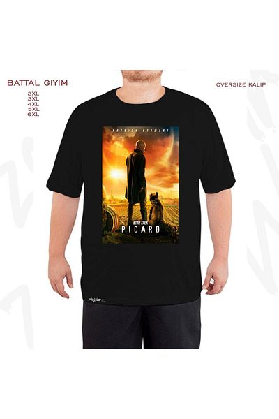 ZOKAWEAR Oversize Picard Number One Dog Sunset Printed Battal (Bol) Mold Μαύρο T-shirt