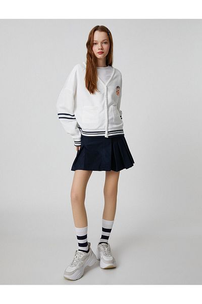 Koton College Sweatshirt Embroidered Pocket Detailed Snap Closure