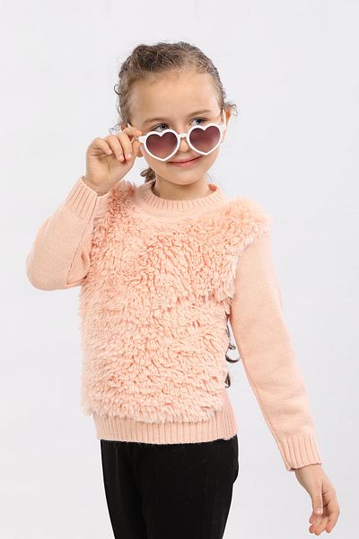 Cloudy Kids Pulover tricotat pentru fete cu gât roșu cu Welsoft în față