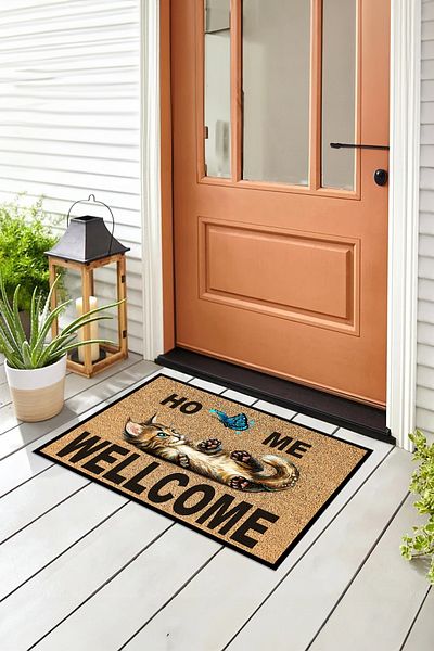Viyana Home Covoraș de ușă pentru pisici, imprimat digital, anti-alunecare, lavabil, cu scris de bun venit (40x60cm), PASPAS-27,