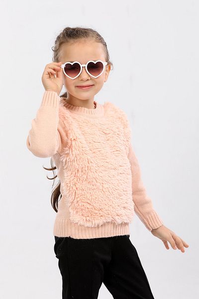 Cloudy Kids Pulover tricotat pentru fete cu gât roșu cu Welsoft în față