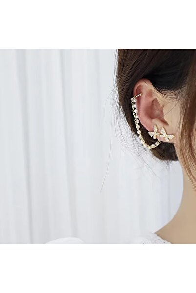 Girift Vintage Butterfly and Pearl Detailed Gold Earrings