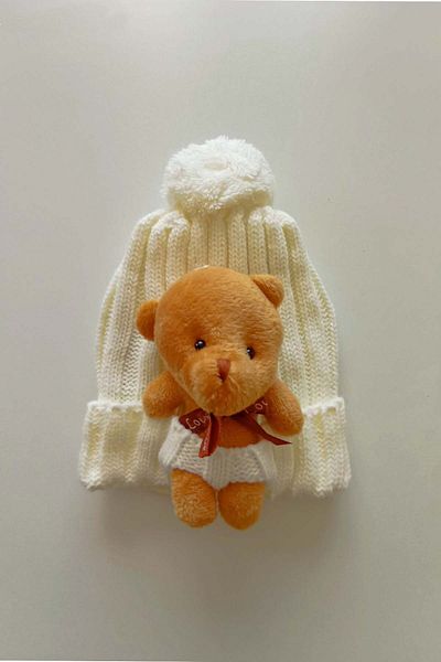 MYZİ STORE Pompom Beret with Teddy Bear