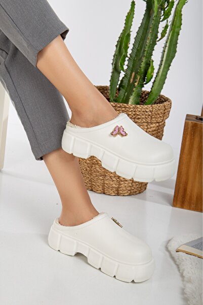 lucky shoes Kadın Taşlı Teddy Terlik Rahat Kalıp Önü Kapalı  Ev Ofis Terliği