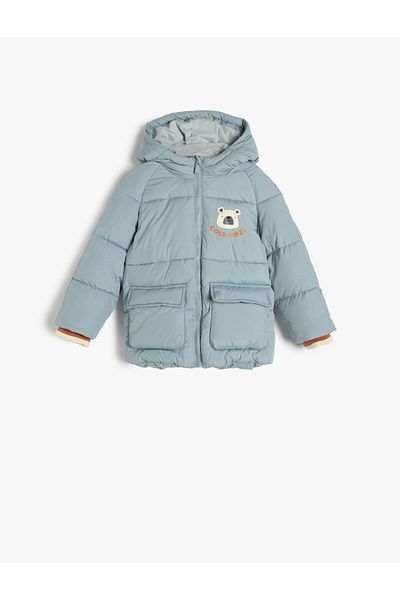Koton Puffer Jacket Kapuce s kapucí Zapínání na zip Kapsy Gumové rukávy