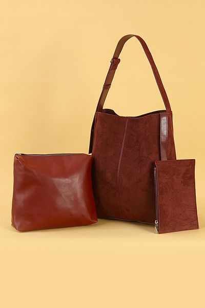 POLOGRAND London Luxury Soft Suede - Large Size Handbag and Shoulder Bag with Makeup Bag and Wallet
