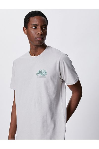 Koton Slogan Printed T-Shirt Slim Fit Crew Neck Cotton