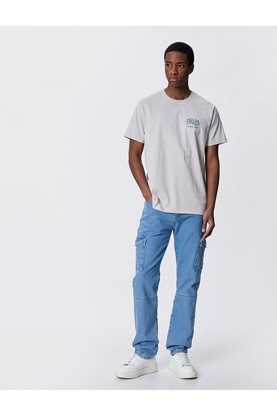 Koton Slogan Printed T-Shirt Slim Fit Crew Neck Cotton