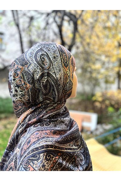 shalby Camellia Patterned Soft Cotton Shawl - Salmon and Brown