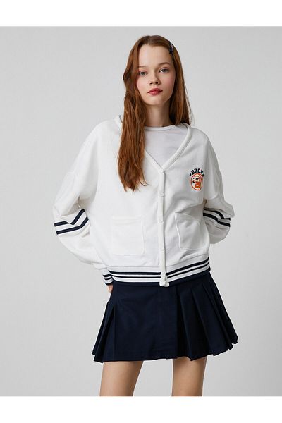 Koton College Sweatshirt Embroidered Pocket Detailed Snap Closure