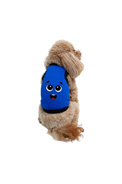 Buddy Store ملابس ملابس للقطط والكلاب - قميص داخلي أزرق مطبوع عليه وجه محيرة