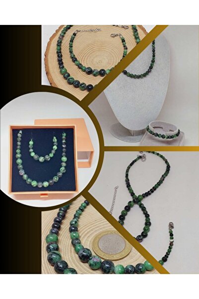 Yasamtohumu Galaxy Series Anyolite (Rubizoite Rubyzoisite) Set Ogrlica i Naru...