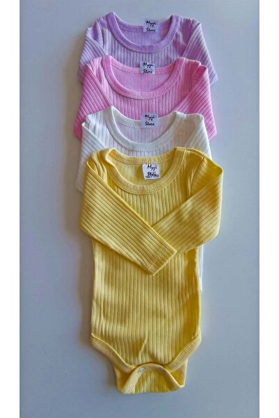 Kız Bebek 4 Adet %100 Pamuk Uzun Kollu Çıtçıtlı Body Badi Zıbın