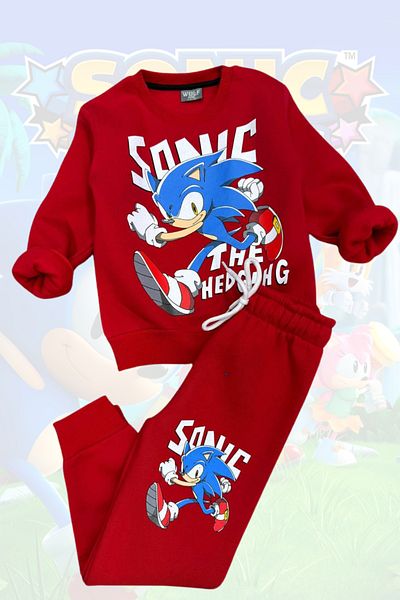 Sonic 3-10 Years Old Boy Tracksuit Set - Sonic Printed, Long Sleeve, 3 Thread Raster