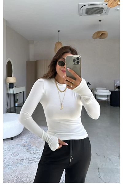 BE CHİC Women's Crew Neck Finger Snap Oys Fabric Cotton Soft Touch Blouse Oy2000