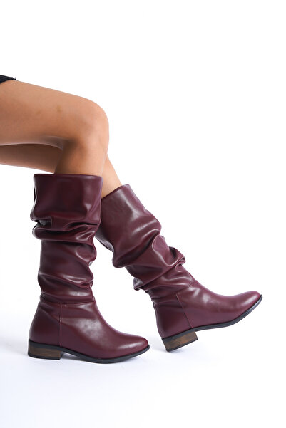ÜNAL ÖZER Cizme zilnice pentru femei Unal Özer cu burduf burgundy - Un001-0144