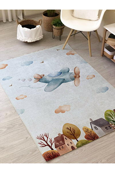 Evmila Uçak Desenli Baskı Kalın 7mm Halı Modeli