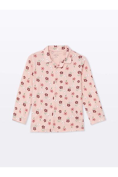 LC Waikiki Lcw Baby Pink Polo Neck Long Sleeve Printed Baby Girl Pajamas Set