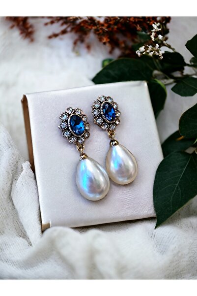 FAYRA ACCESSORIES Oval Kristal Taşlı İnci Küpe