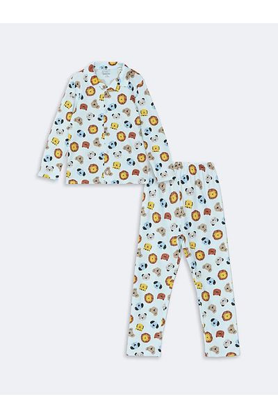 LC Waikiki Set de pijamale pentru bebeluși, cu mânecă lungă, cu gât polo albastru LCW
