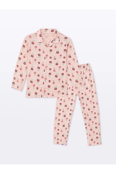 LC Waikiki Lcw Baby Pink Polo Neck Long Sleeve Printed Baby Girl Pajamas Set