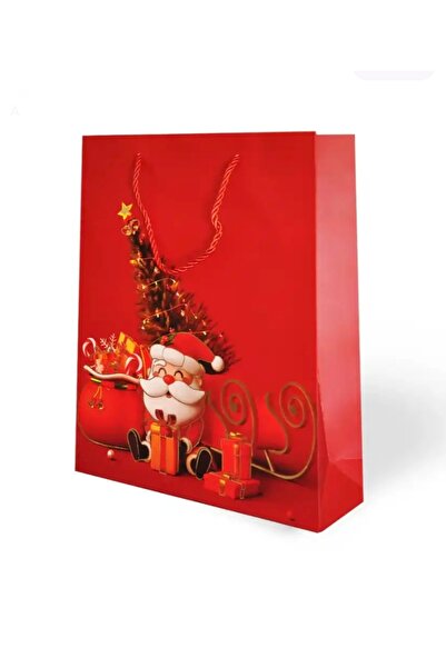 arminow YILBAŞI VARAK BASKILI LÜKS İPLİ KARTON ÇANTA - NOEL - 26x32x10 CM - 1 ADET - Ç038